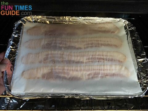 The secret is to cover the bacon with parchment paper to eliminate 100% of the grease splatter!