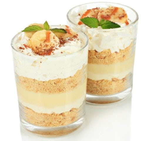 Here's another example of layering the homemade banana pudding cups -- with Cinnamon sprinkled on top.