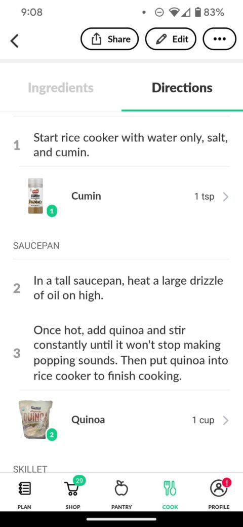 cooklist-recipe-directions This is what the step-by-step directions for a recipe look like in Cooklist.