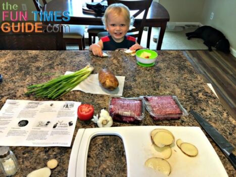 My toddler likes to get involved with the Dinnerly meal prep 