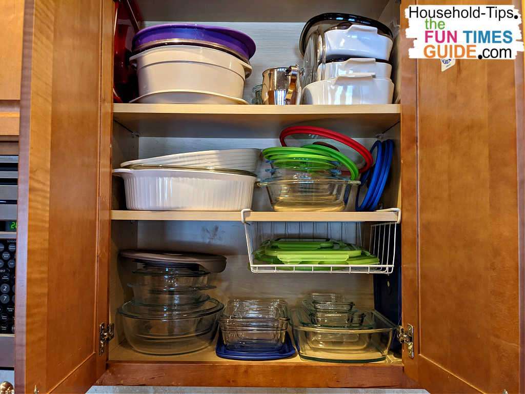 This is all of my glass bowls & their matching lids in a single kitchen cabinet. Of course, many are not pictured here because they're currently being used -- and are in the refrigerator! photo by Lynnette at TheFunTimesGuide.com This is all of my glass bowls & their matching lids in a single kitchen cabinet. Of course, many are not pictured here because they're currently being used -- and are in the refrigerator!