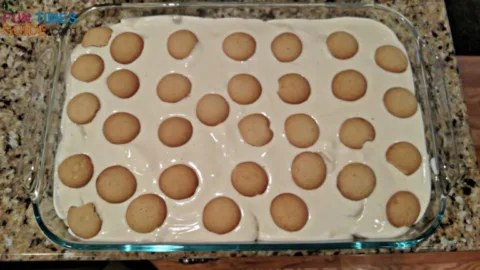 This is the way I USED to make my homemade banana pudding recipe -- with the Vanilla Wafers placed randomly on top of the pudding mixture.