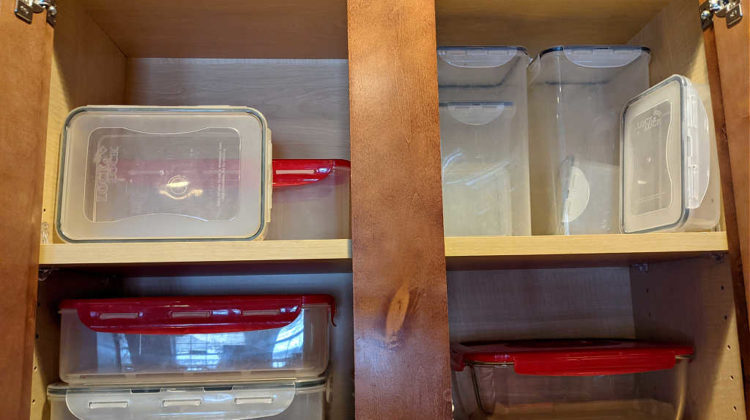 This is what the 'plastic' side of my kitchen cabinets look like - all Lock & Lock durable, leakproof, spillproof, airtight food storage containers!