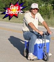 Riding a motorized cooler on wheels!