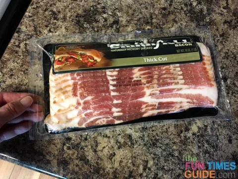How long to bake bacon depends on whether it's regular thin-cut bacon or thick-cut bacon.